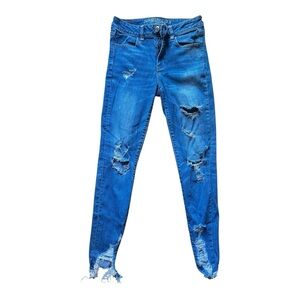 American Eagle Outfitters Blue Skinny Distressed Jeans HI RISE JEGGING